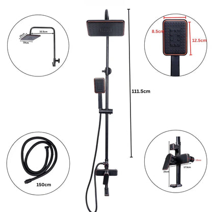 Coloana de dus, cu para fixa si para mobila, Naimeed D6137, 3 functii, otel inoxidabil, Negru