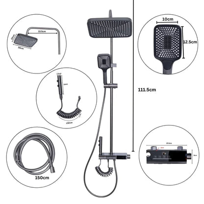 Coloana de dus, cu para fixa si para mobila, Naimeed D6139, 4 functii, otel inoxidabil, Gri