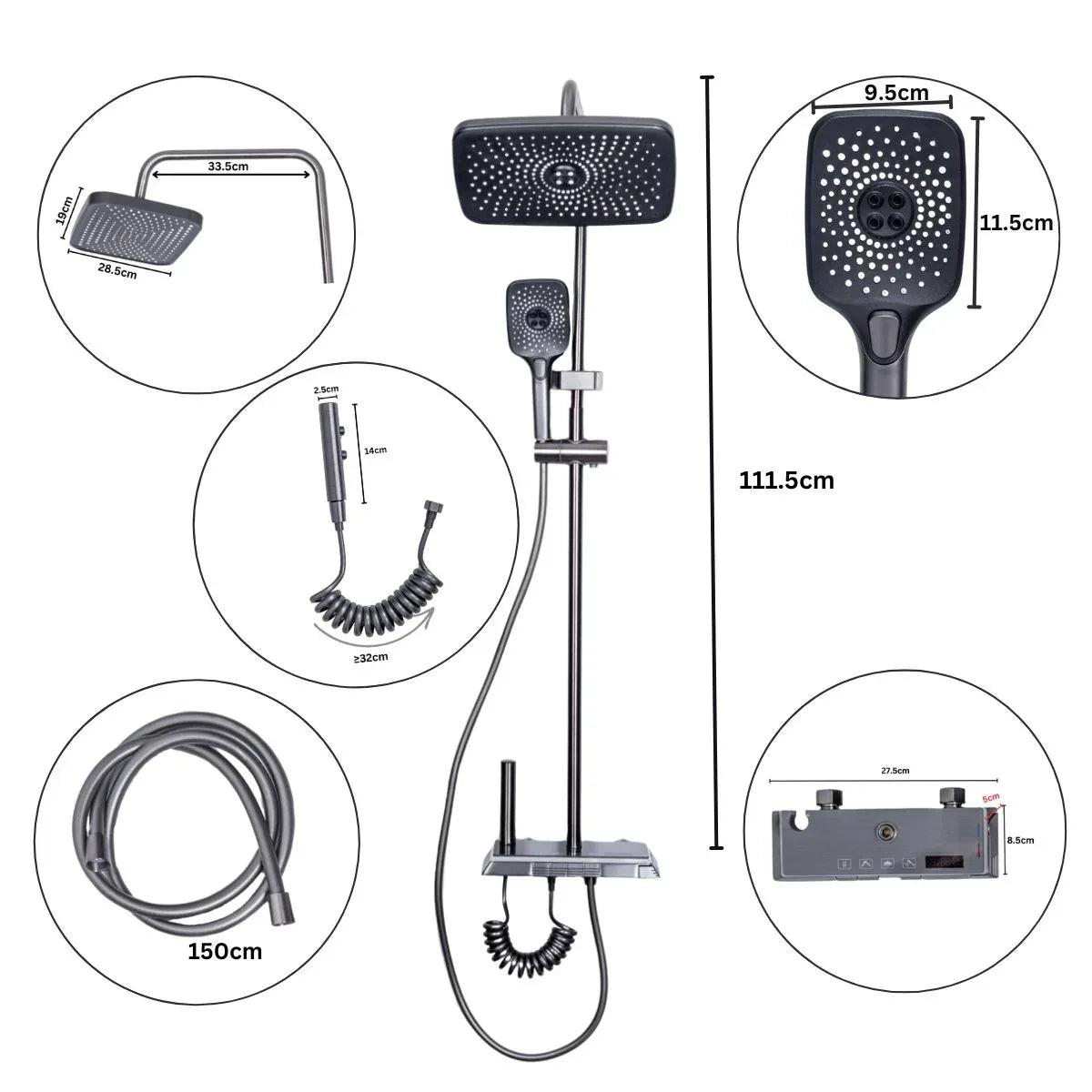 Coloana de dus, cu para fixa si para mobila, Naimeed D6143, 4 functii, otel inoxidabil, Argintiu