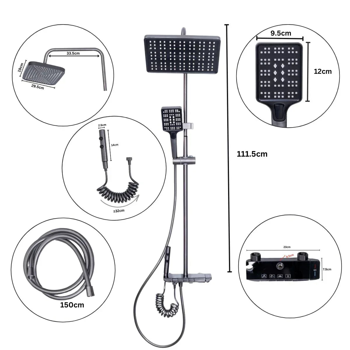 Coloana de dus, cu para fixa si para mobila, Naimeed D6144, 4 functii, otel inoxidabil, Argintiu
