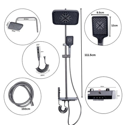 Coloana de dus, cu para fixa si para mobila, Naimeed D6145, 4 functii, otel inoxidabil, Gri