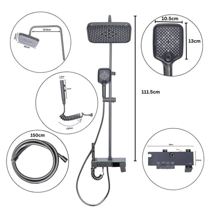 Coloana de dus, cu para fixa si para mobila, Naimeed D6147, 4 functii, otel inoxidabil, Gri
