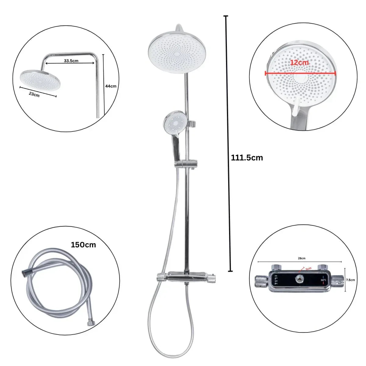 Coloana de dus, cu para fixa si para mobila, Naimeed D6148, 3 functii, otel inoxidabil, Argintiu