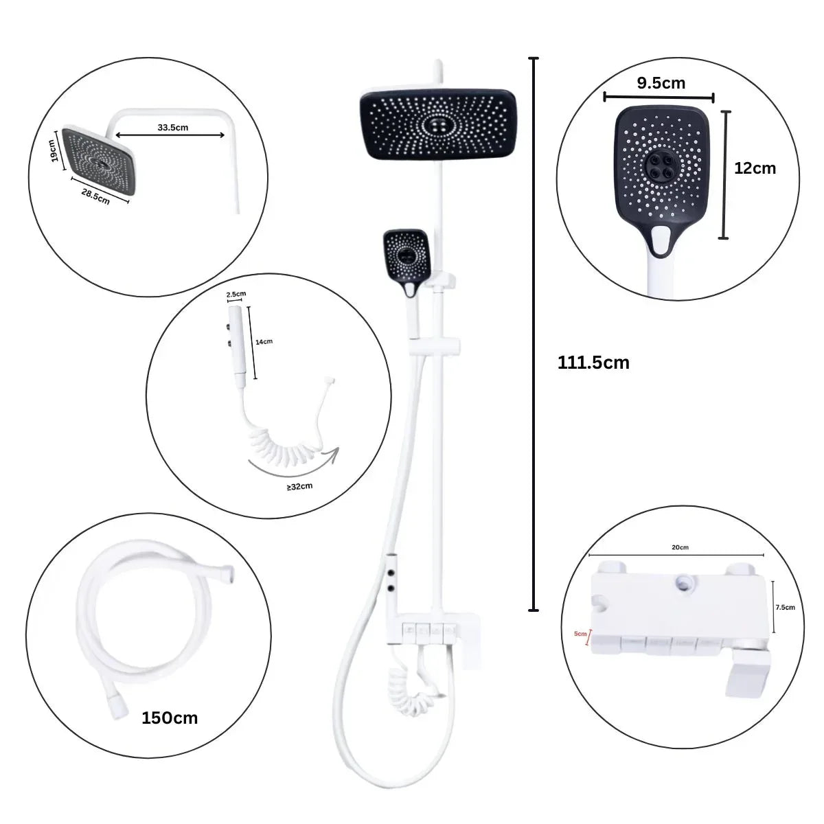 Coloana de dus, cu para fixa si para mobila, Naimeed D6149, 4 functii, otel inoxidabil, Alb