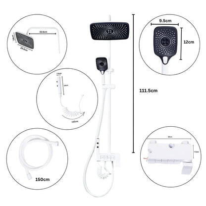 Coloana de dus, cu para fixa si para mobila, Naimeed D6149, 4 functii, otel inoxidabil, Alb