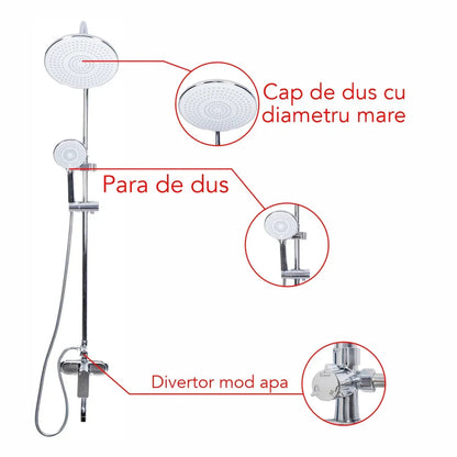 Coloana de dus, cu para fixa si para mobila, Naimeed D6152, 3 functii, otel inoxidabil, Argintiu