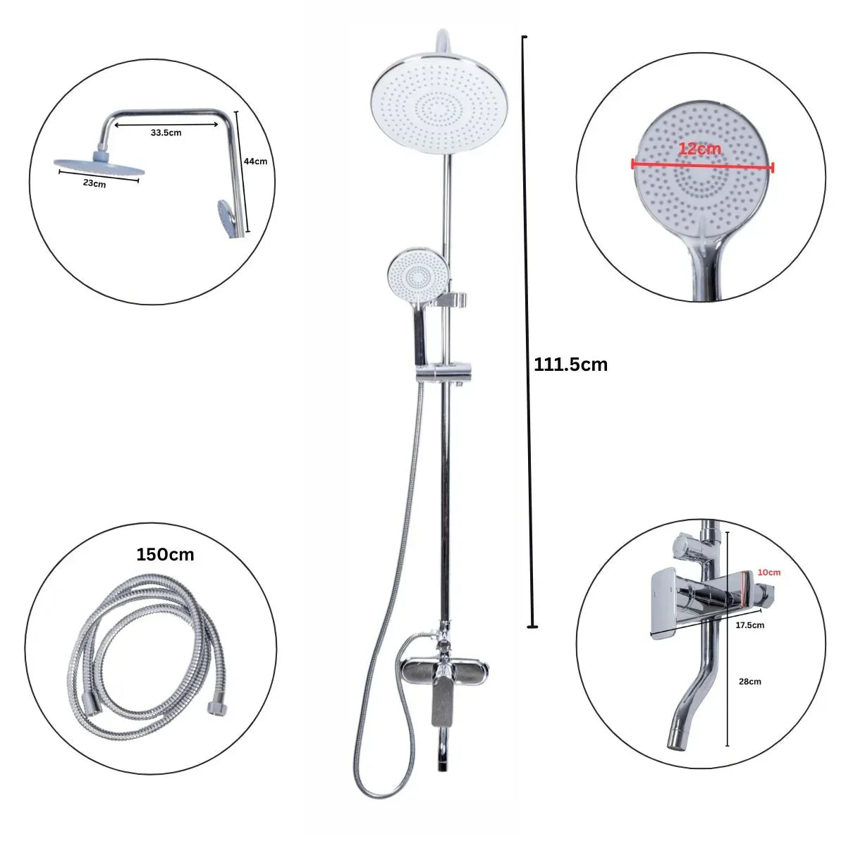 Coloana de dus, cu para fixa si para mobila, Naimeed D6152, 3 functii, otel inoxidabil, Argintiu