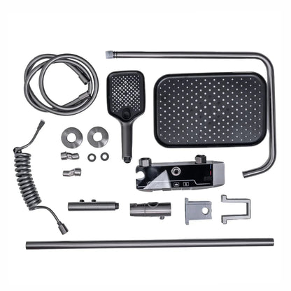 Coloana de dus, cu para fixa si para mobila, Naimeed D6156, 4 functii, otel inoxidabil, Gri