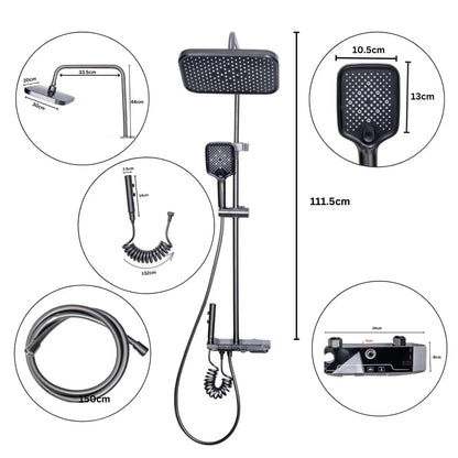 Coloana de dus, cu para fixa si para mobila, Naimeed D6156, 4 functii, otel inoxidabil, Gri