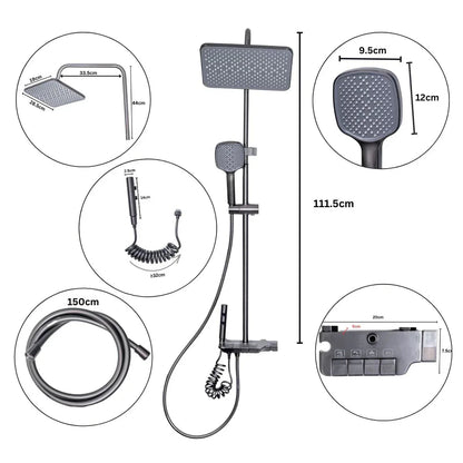 Coloana de dus, cu para fixa si para mobila, Naimeed D6157, 4 functii, otel inoxidabil, Gri