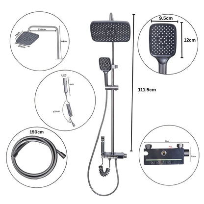 Coloana de dus, cu para fixa si para mobila, Naimeed D6159, 4 functii, otel inoxidabil, Argintiu