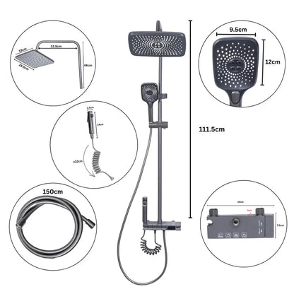 Coloana de dus, cu para fixa si para mobila, Naimeed D6160, 4 functii, otel inoxidabil, Gri