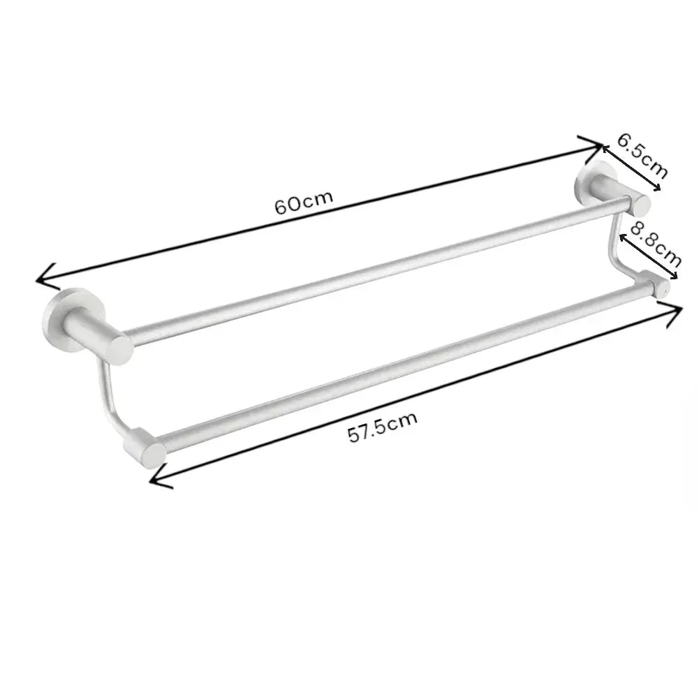 Suport dublu pentru prosoape, aluminiu, 60x12cm, Naimeed D6169, Argintiu