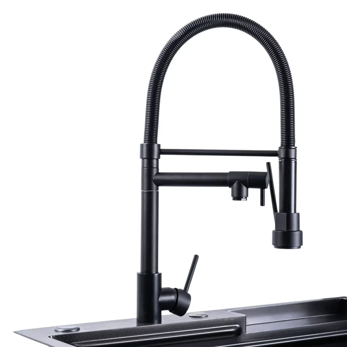 Baterie chiuveta de bucatarie, rotire 360°, multifunctionala, cu design modern si furtun flexibil, Naimeed D6180, Negru
