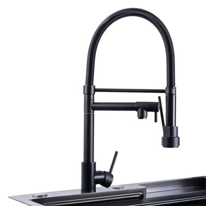 Baterie chiuveta de bucatarie, rotire 360°, multifunctionala, cu design modern si furtun flexibil, Naimeed D6180, Negru