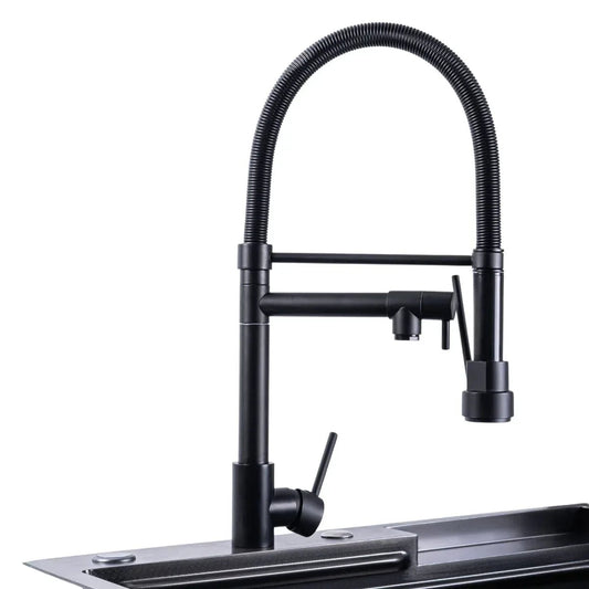 Baterie chiuveta de bucatarie, rotire 360°, multifunctionala, cu design modern si furtun flexibil, Naimeed D6180, Negru
