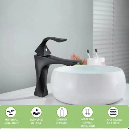 Baterie pentru baie cu design modern, Naimeed D6202, Negru mat