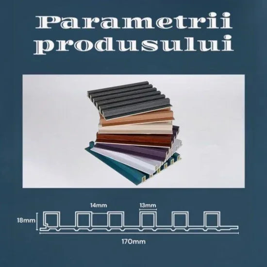 Set 5 panouri decorative, riflaj WPC, cu 6 caneluri,  Naimeed D6222, 260x17x1.8cm, Maro Rubin