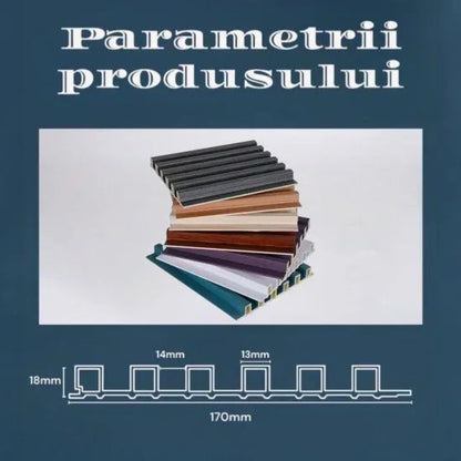 Set 5 panouri decorative, riflaj WPC, cu 6 caneluri,  Naimeed D6222, 260x17x1.8cm, Maro Rubin