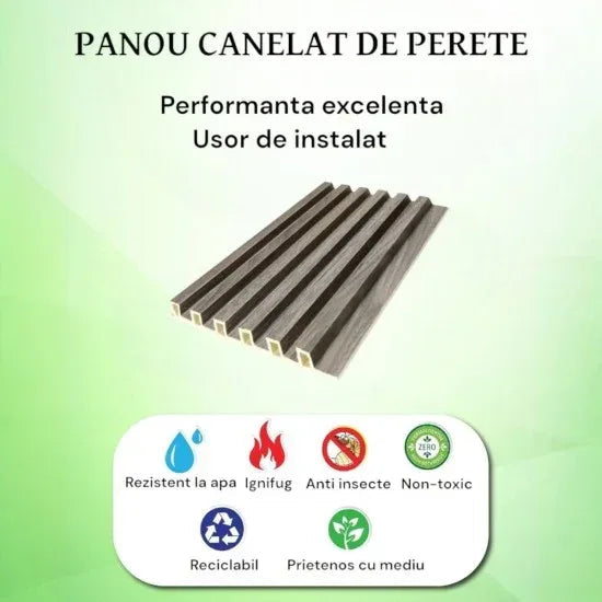 Set 5 panouri decorative, riflaj WPC, cu 6 caneluri,  Naimeed D6222, 260x17x1.8cm, Maro Rubin