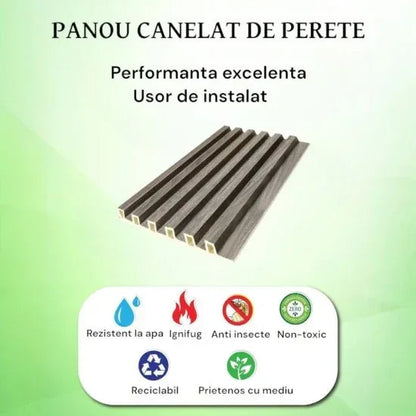 Set 5 panouri decorative, riflaj WPC, cu 6 caneluri, Naimeed D6218, 260x17x1.8cm, Gri marmura