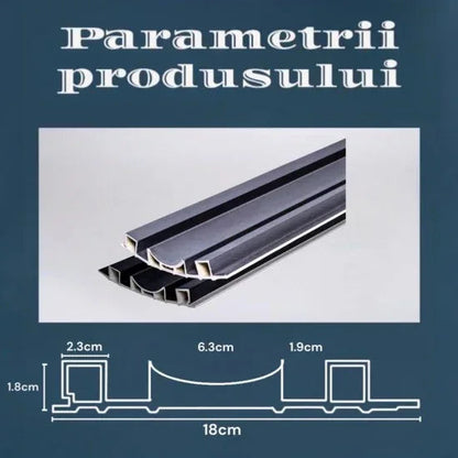 Set 5 panouri decorative, riflaj WPC, Naimeed D6228, 260x18x1.8cm, Gri metalizat