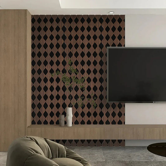 Set 3 Panouri riflaj acustic decorativ, MDF si pasla, Naimeed D6232, 240x30x1.8cm, Nuc
