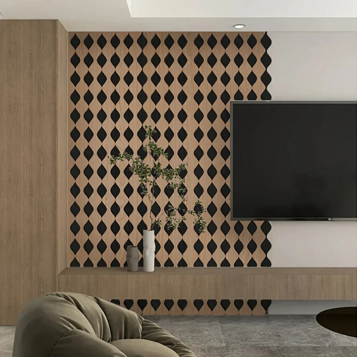 Set 6 Panouri riflaj acustic decorativ, MDF si pasla, Naimeed D6233, 240x30x1.8cm, Castan