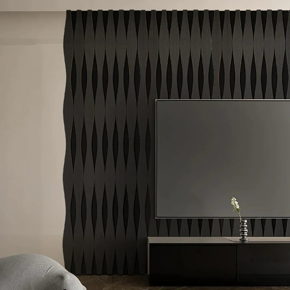 Set 6 Panouri riflaj acustic decorativ, MDF si pasla, Naimeed D6251, 240x30x1.8cm, Stejar Negru