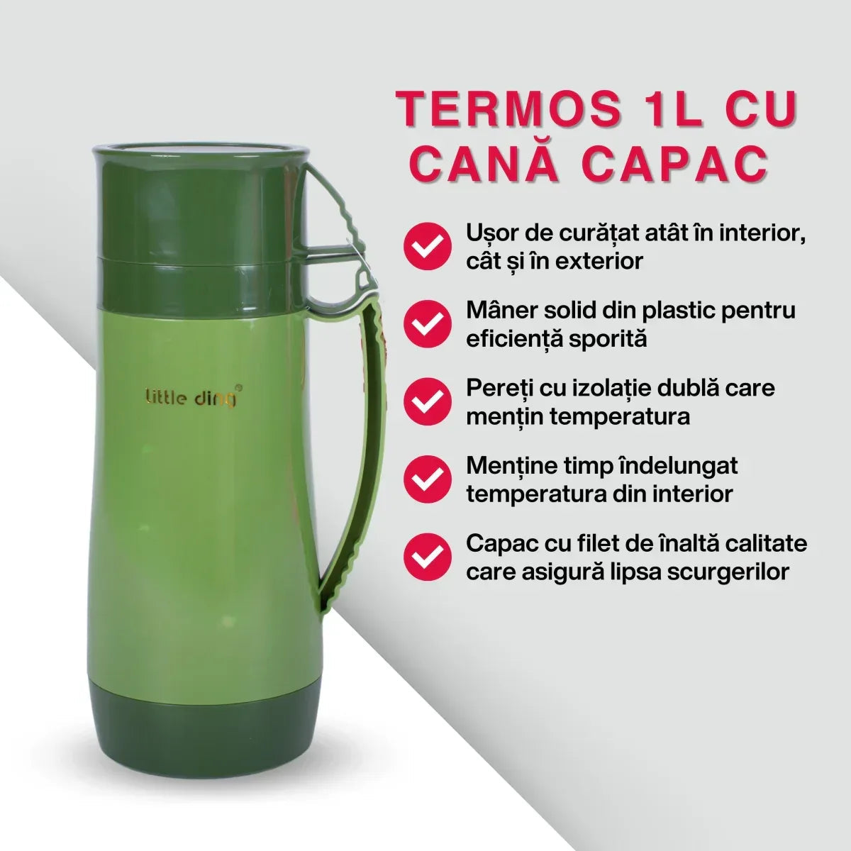Termos, Naimeed D6418, pentru bauturi reci sau calde, Sticla si ABS, 1.8L, Verde, 160x345x132mm