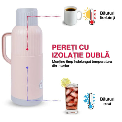 Termos, Naimeed D6422, pentru bauturi reci sau calde, Sticla si ABS, 2L, Roz, 137x390x160mm