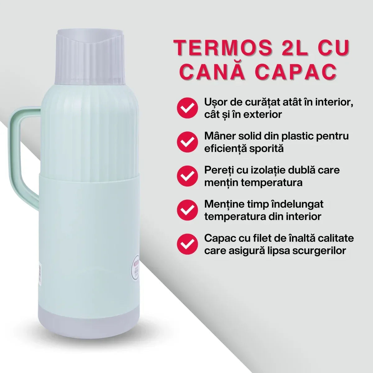 Termos, Naimeed D6422, pentru bauturi reci sau calde, Sticla si ABS, 2L, Turcoaz, 137x390x160mm