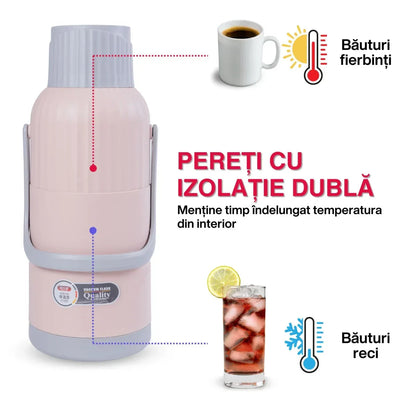 Termos, Naimeed D6423, pentru bauturi reci sau calde, Sticla si ABS, 3L, Roz, 165x480x162mm