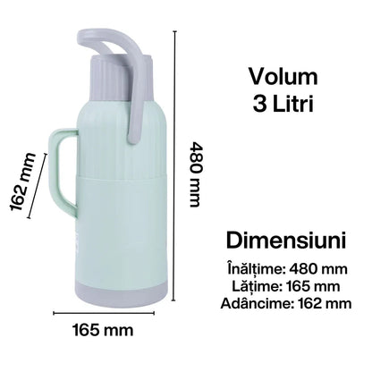 Termos, Naimeed D6423, pentru bauturi reci sau calde, Sticla si ABS, 3L, Turcoaz, 165x480x162mm