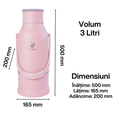 Termos, Naimeed D6424, pentru bauturi reci sau calde, Sticla si ABS, 3L, Roz, 165x500x200mm