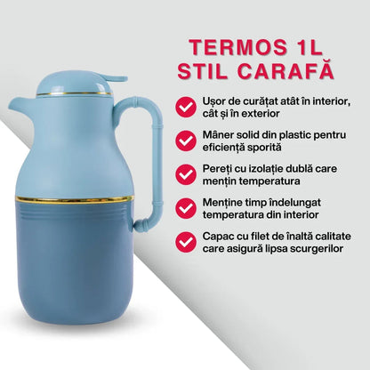Termos, Naimeed D6429, pentru bauturi reci sau calde, Sticla si ABS, 1.6L, Albastru, 130x320x170mm