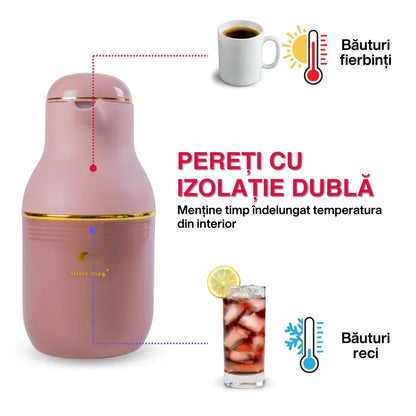 Termos, Naimeed D6429, pentru bauturi reci sau calde, Sticla si ABS, 1.6L, Maro, 130x320x170mm