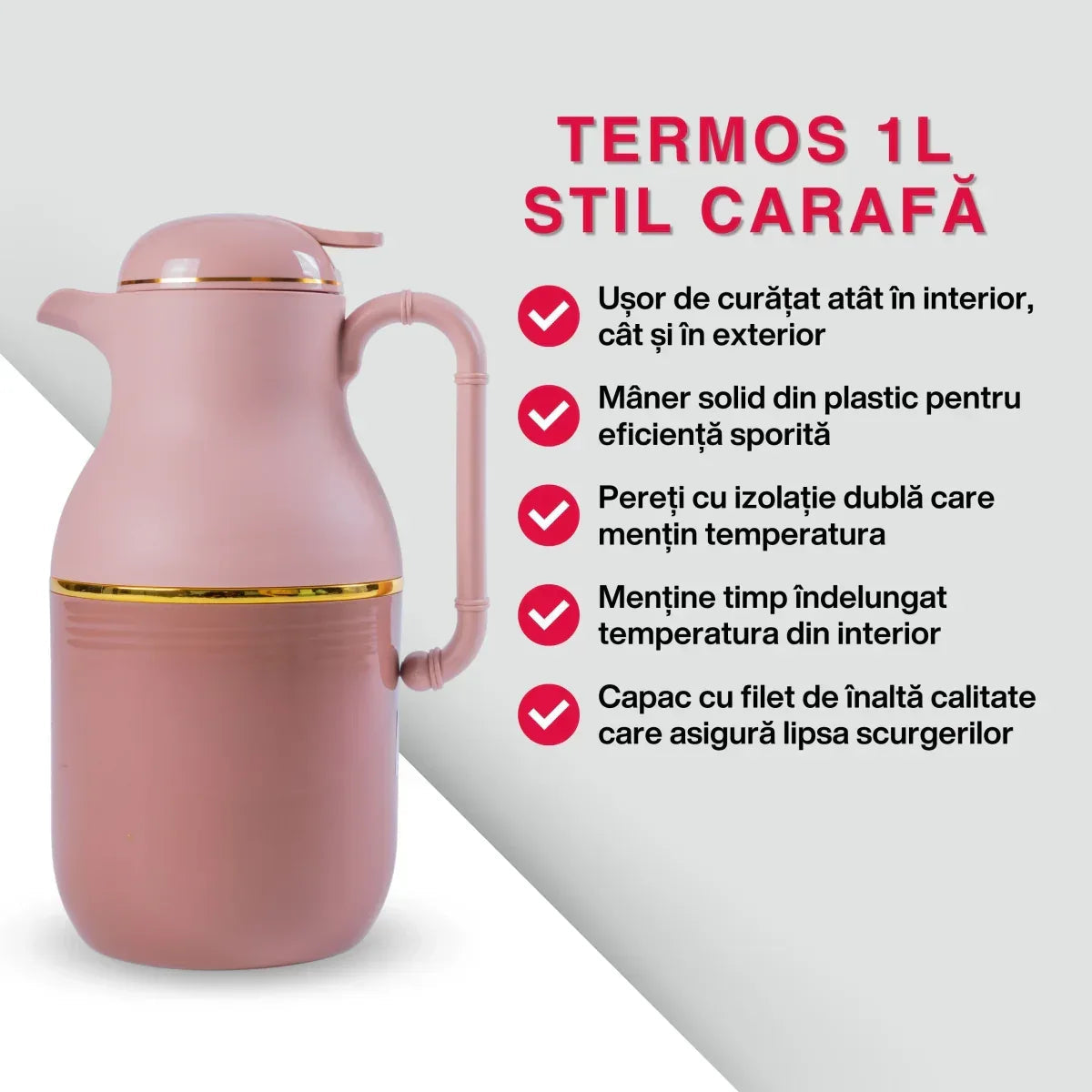 Termos, Naimeed D6427, pentru bauturi reci sau calde, Sticla si ABS, 1L, Maro, 130x280x160mm