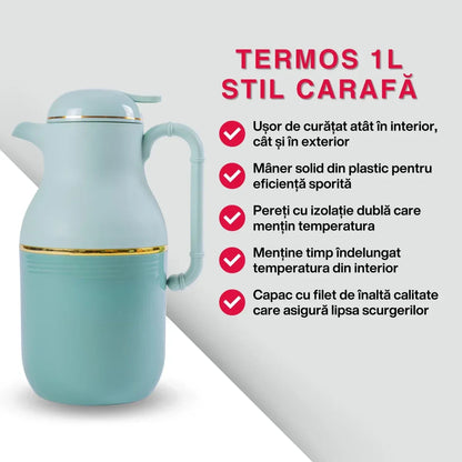 Termos, Naimeed D6427, pentru bauturi reci sau calde, Sticla si ABS, 1L, Verde, 130x280x160mm