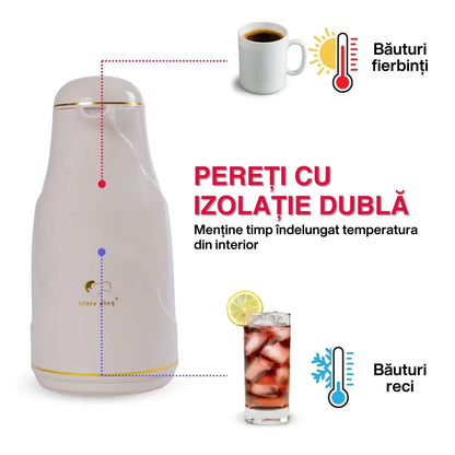 Termos, Naimeed D6430, pentru bauturi reci sau calde, Sticla si ABS, 1.4L, Crem, 145x320x190mm