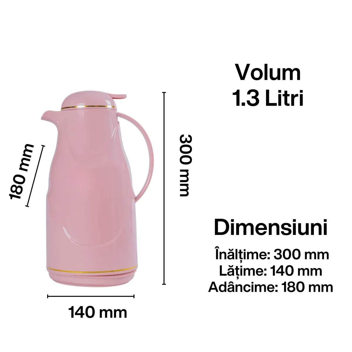 Termos, Naimeed D6428, pentru bauturi reci sau calde, Sticla si ABS, 1.3L, Roz, 140x300x180mm