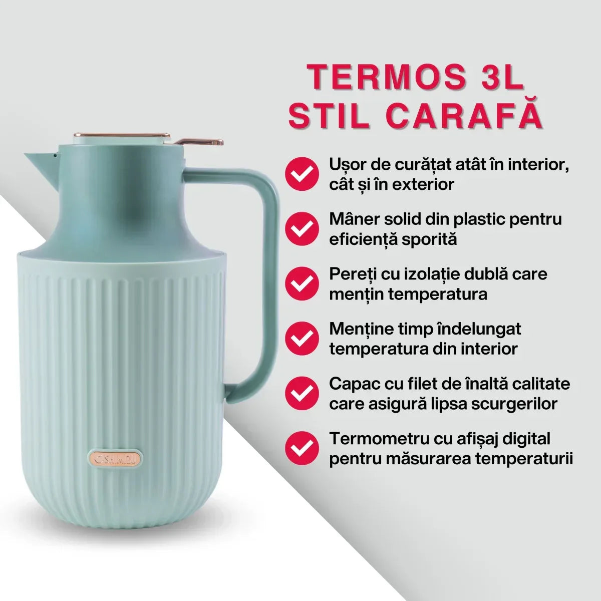 Termos, Naimeed D6437, pentru bauturi reci sau calde, Sticla si ABS, 2L, Verde, 160x300x210mm