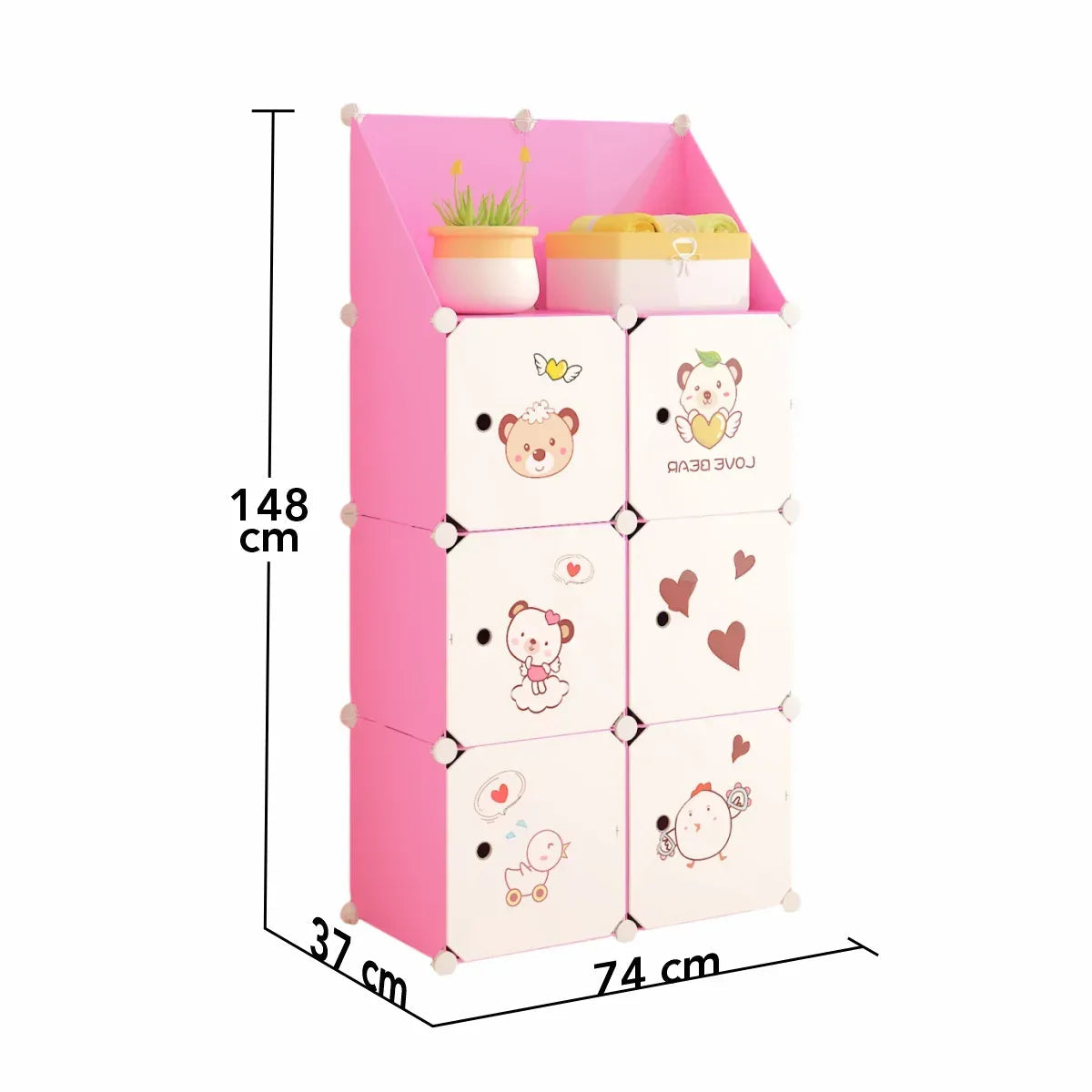 Dulap Modular, camera copii, 6 usi, Naimeed D6582, Roz, 148x74x37cm