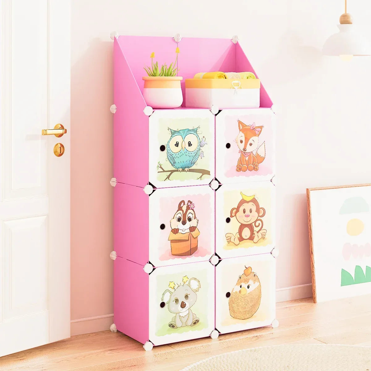 Dulap Modular, camera copii, 6 usi, Naimeed D6583, Roz, 148x74x37cm