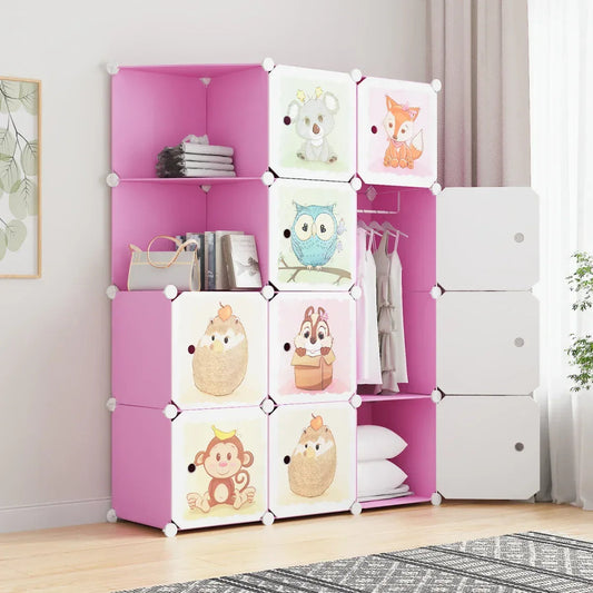 Dulap Modular, camera copii, 10 usi, Naimeed D6586, Roz, 148x110x37cm