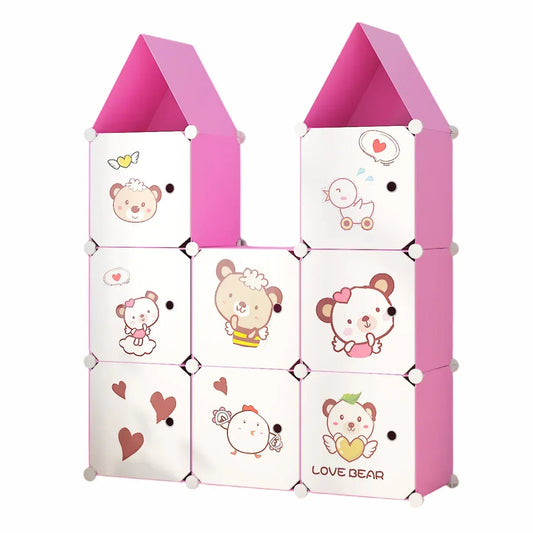 Dulap Modular, camera copii, 8 usi, Naimeed D6589, Roz, 128x110x37cm