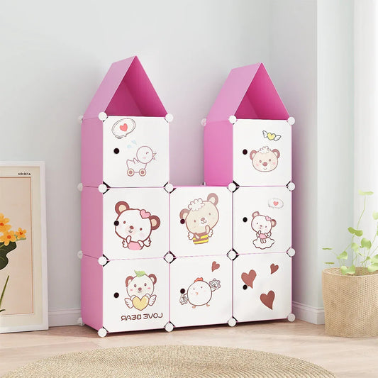 Dulap Modular, camera copii, 8 usi, Naimeed D6589, Roz, 128x110x37cm
