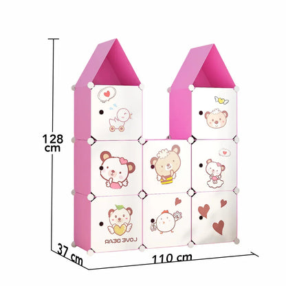 Dulap Modular, camera copii, 8 usi, Naimeed D6589, Roz, 128x110x37cm