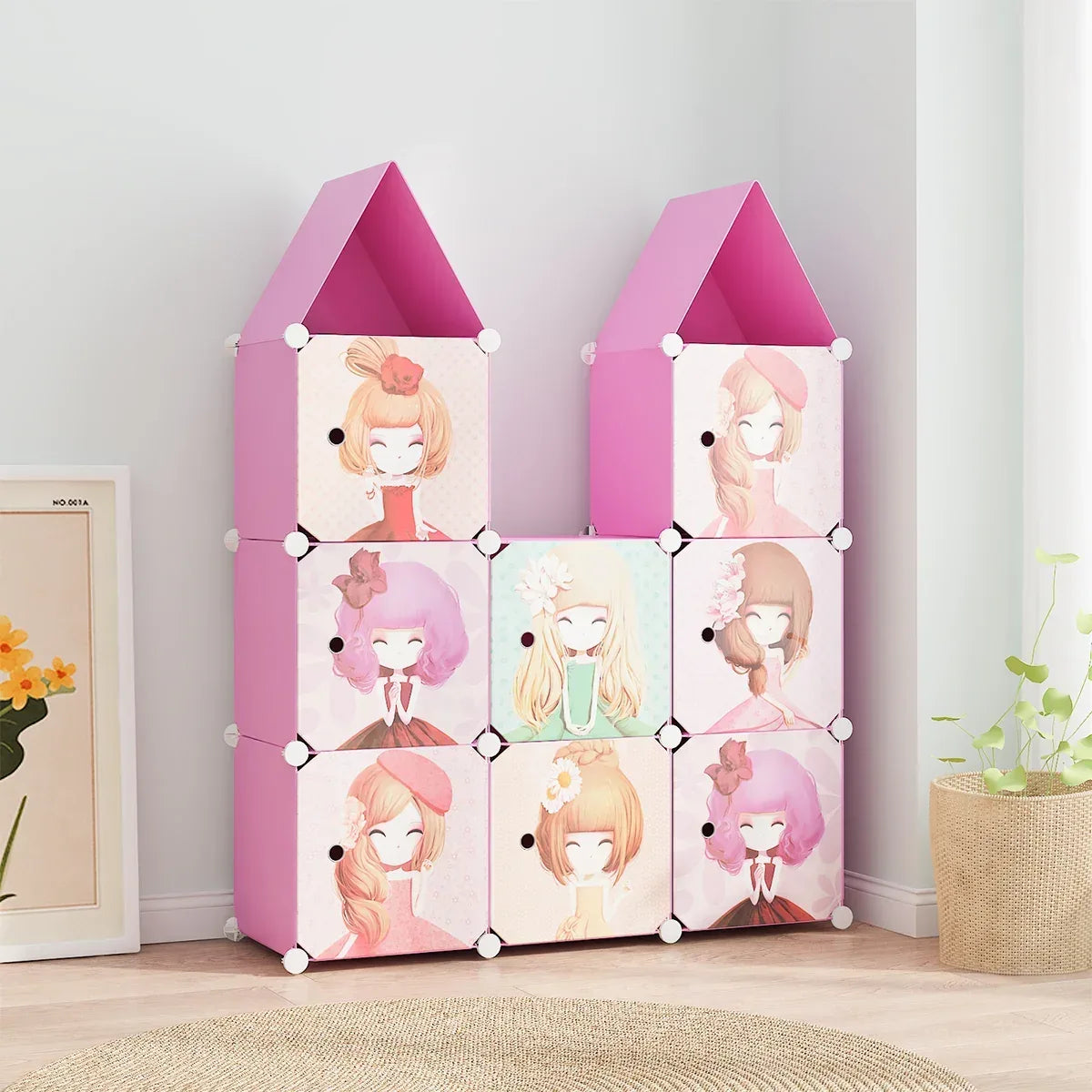 Dulap Modular, camera copii, 8 usi, Naimeed D6591, Roz, 128x110x37cm