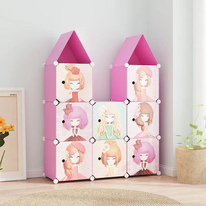 Dulap Modular, camera copii, 8 usi, Naimeed D6591, Roz, 128x110x37cm